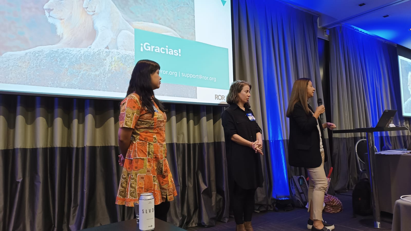 Panelists of the session *PIDs as open research infrastructure* (from left to right) Gabi Mejias (DataCite, Germany), Maria Gould (ROR, USA), Ana Cardoso (ORCID, Mexico).