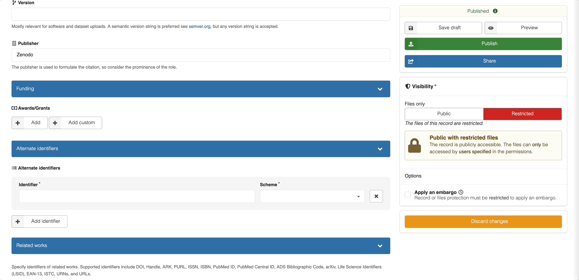 Zenodo's custom award lookup uses ROR data to suggest funders.